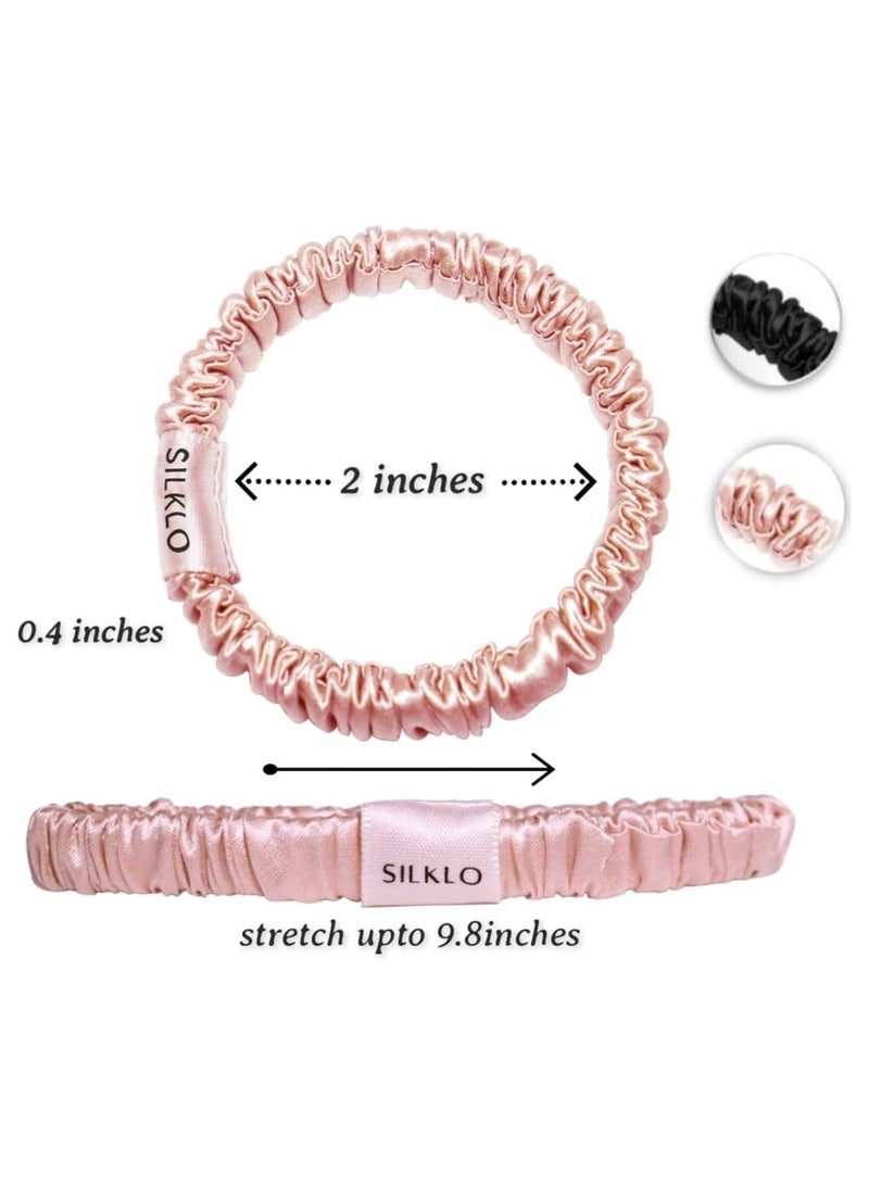 Elaur Silklo Silk Scrunchies, 100% Pure Mulberry Hair Ties 22 Momme Anti Hair Loss No Breakage Anti Crease Anti Frizz 4Pcs (Black, Champagne, Pink, Brown) - Image 2